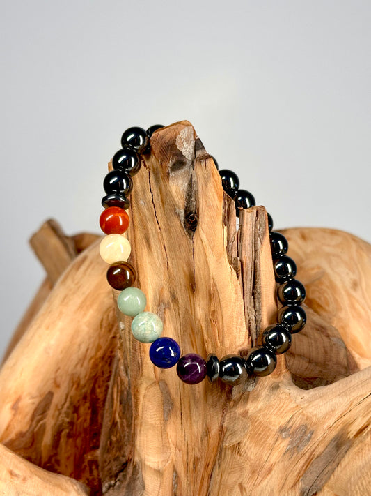 Bracelet boule 8mm  7 Chakras + Hématite A