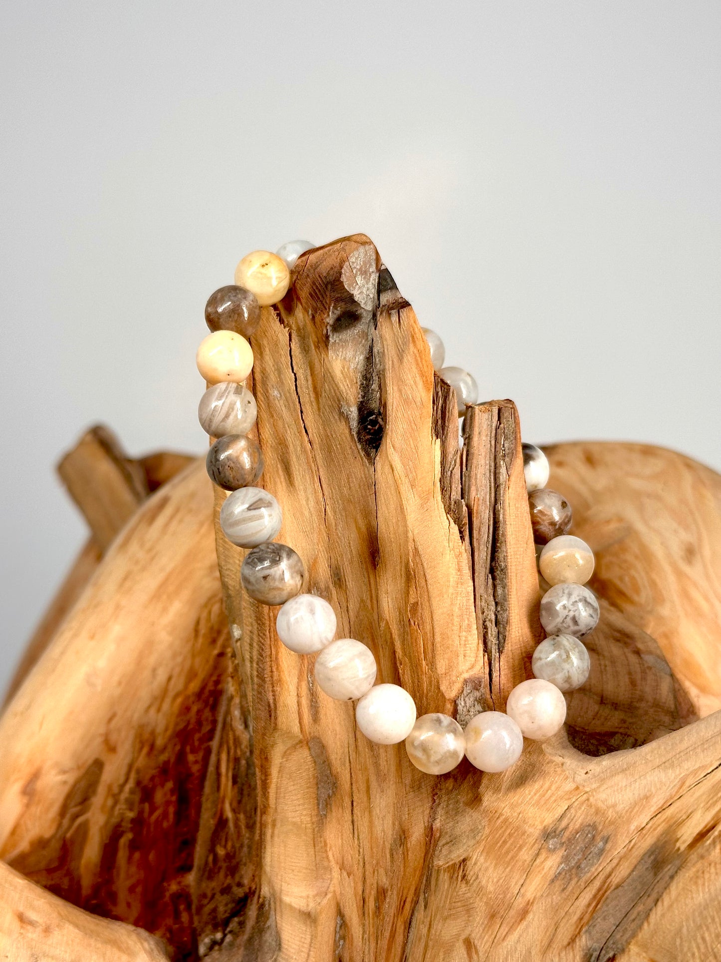 Bracelet boule 8mm Agate Plume A