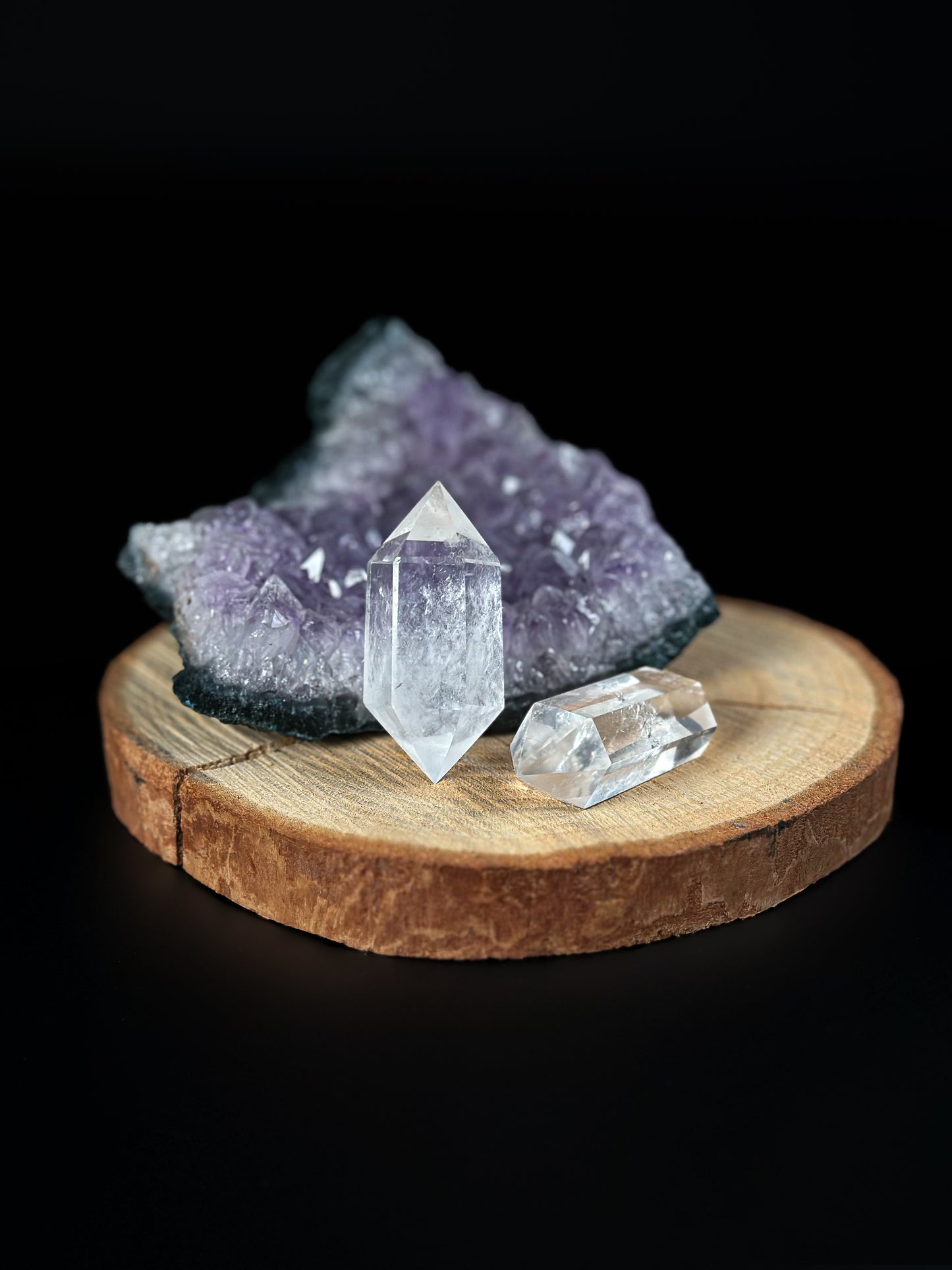 Pointe bi terminée cristal de roche 30 à 50gr AA+